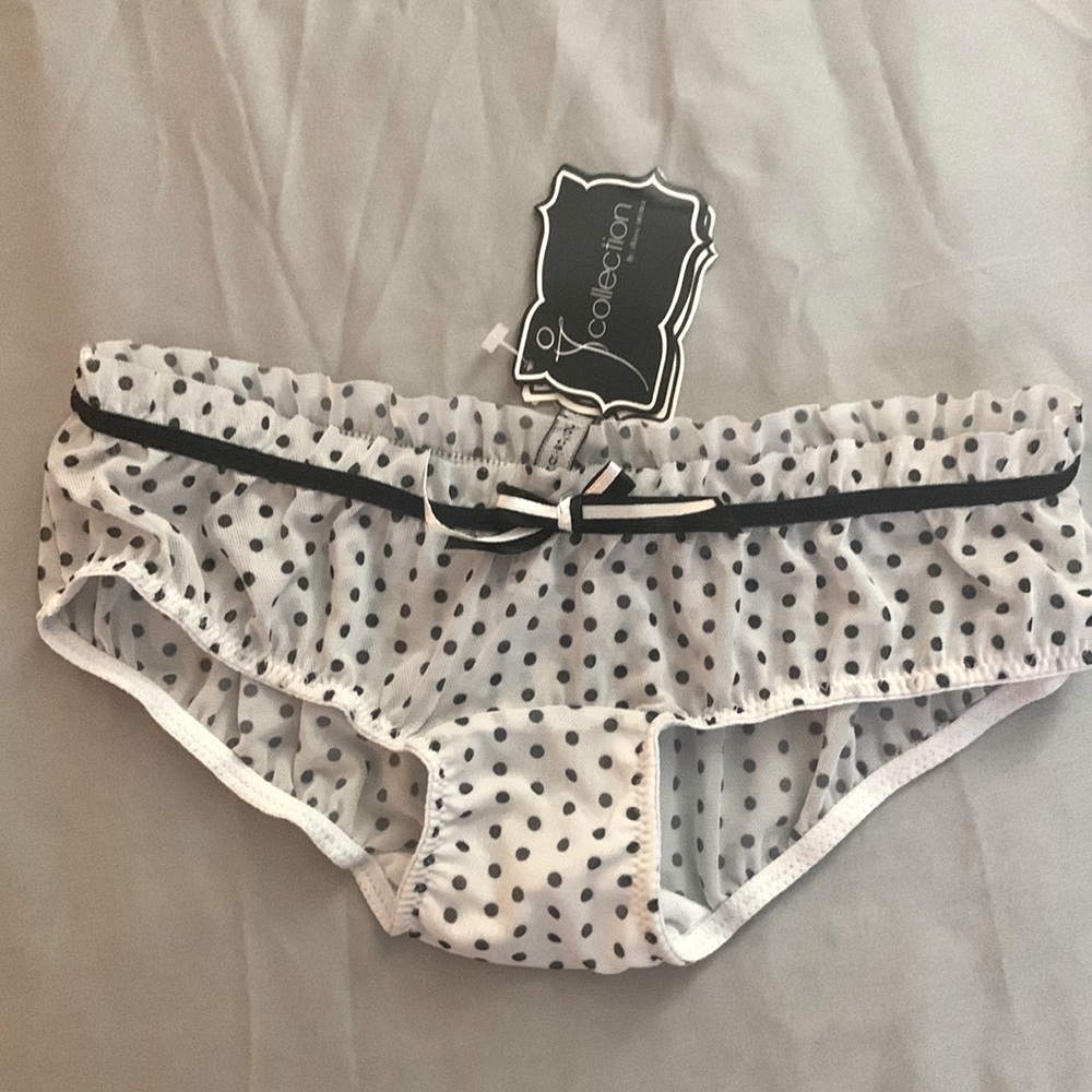 Sexy sheer cheeky panties - white with black polka dots & trim - multiple sizes